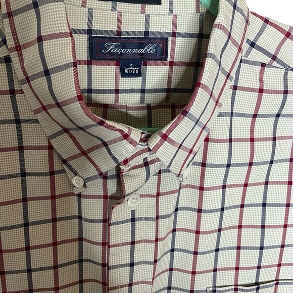 Faconnable Men's Classic Fit Dress Shirt Size 16.5 Long Sleeve Plaid Made in USA - Picture 6 of 11
